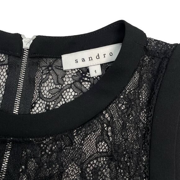 SANDRO Paris Lace Peplum Sleeveless Sheath Dress Sz Small Black - Picture 3 of 7